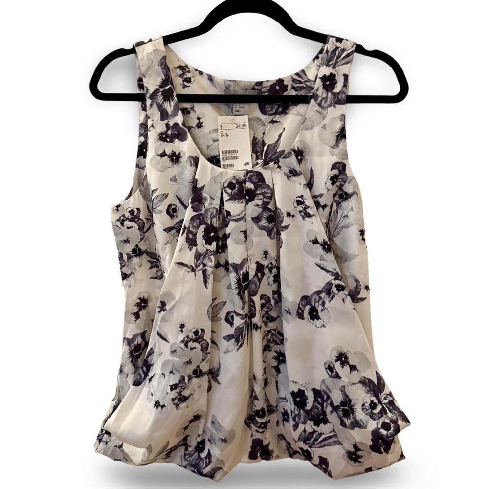 H&M | Floral Sleeveless Women's Top - Black and White | Size US 8 Brand New